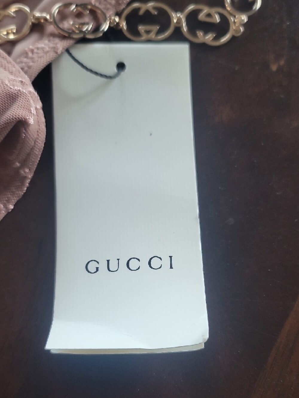 Gucci Blush Pink Logo-Embossed Chain Accent Bikini - Picture 3 of 4